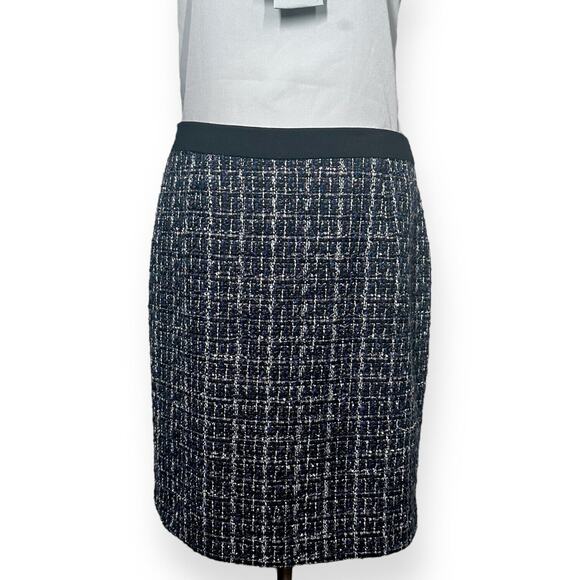 WHITE HOUSE BLACK MARKET Wool Blend Tweed Pencil Skirt Metallic Career Black 10 - Picture 6 of 14
